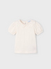 3055 Mini Girls Eco-Sustainable Puff Sleeve Crochet Petal Collar TShirt - Bone