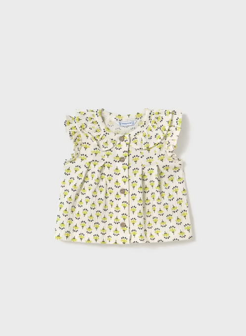 1105 Baby & Toddler Ruffled Sleeveless Button Front Shirt - Pistachio Flower