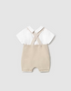 1607 Infant Classic Knit Overall Romper & Shirt Set - UNISEX Neutral Stone Teddy Bear