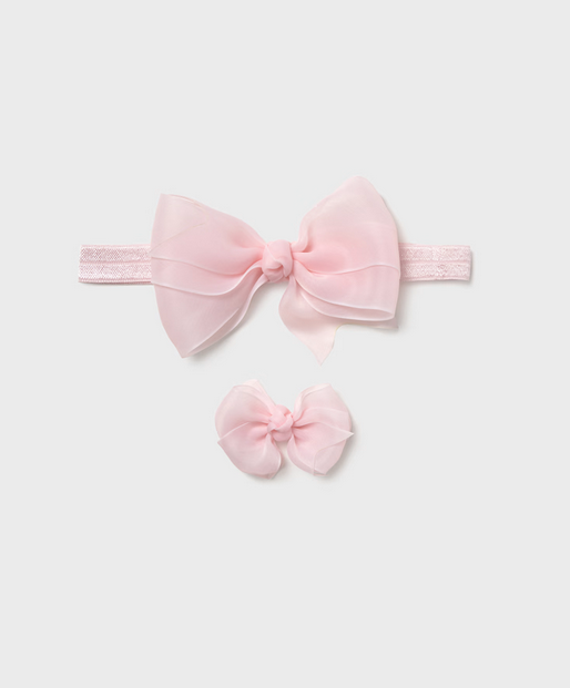 9888 Mayoral Baby/Toddler Girls Organza Headband & Nonslip Hair Clip Set, 2PC - Soft Pink