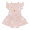 Kyte Bamboo Capsleeve Flutter Twirl Bodysuit Dress - Blush Bunny Rabbit