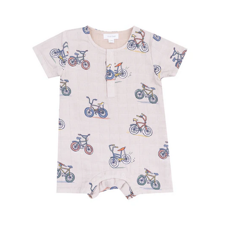 Angel Dear Muslin Short Sleeve Henley Shortall Romper - UNISEX Bikes