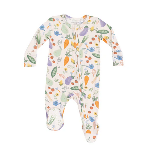 Angel Dear Bamboo 2 Way Zippered Footie - UNSEX Light Veggie Patch