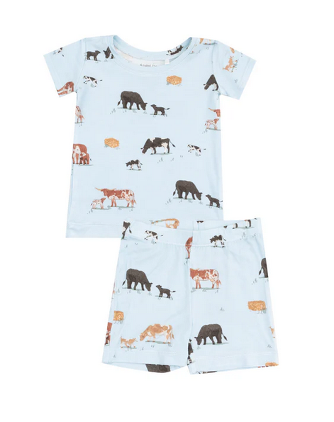 Angel Dear Bamboo S/S Short PJ Lounge Set - Cow Families Blue