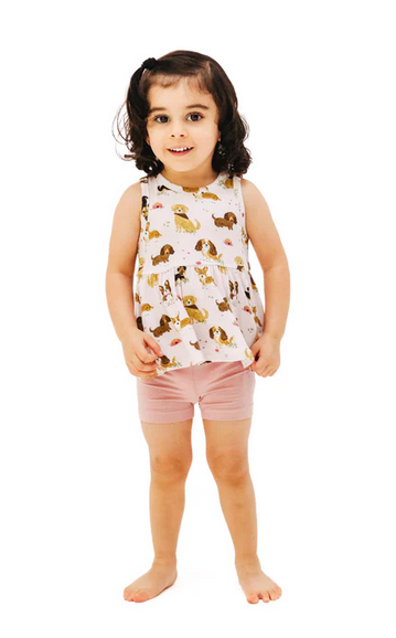 Angel Dear Bamboo Peplum Tank Top and Shorts Set - Best Friend Dogs Pink