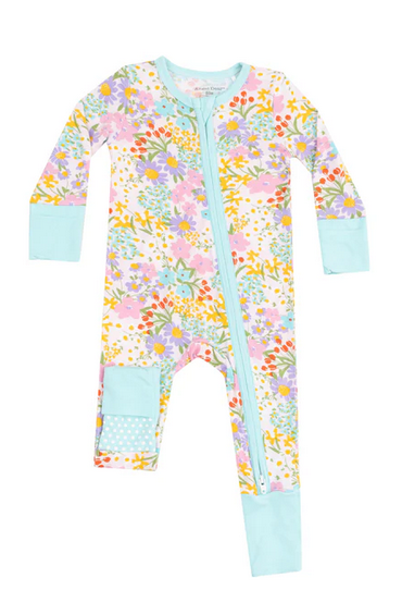 Angel Dear Bamboo L/S 2 Way Zipper Convertible Romper - Amelia Bright Floral