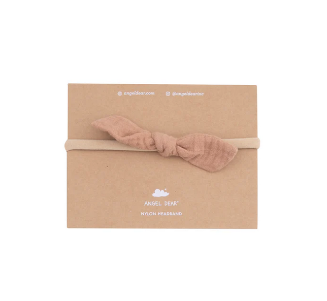 Angel Dear Nylon Headband, Muslin Bow - Camel