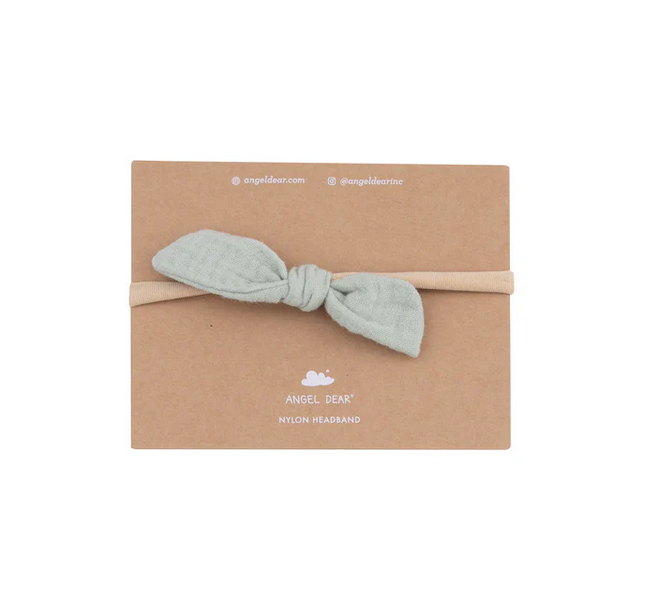 Angel Dear Nylon Headband, Muslin Bow - Desert Green