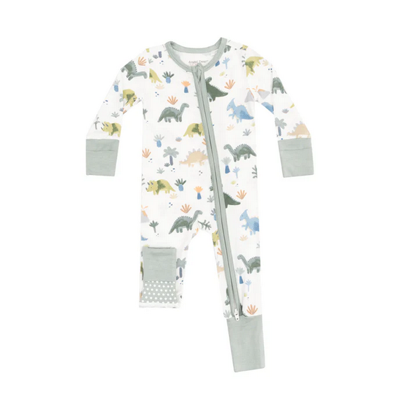 Angel Dear Bamboo L/S 2 Way Zipper Convertible Romper - Soft Dinos Grey