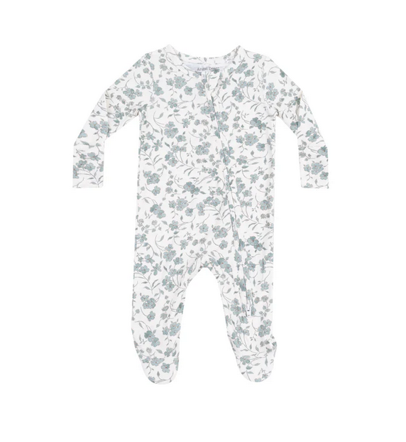Angel Dear Bamboo 2 Way Zippered Footie - Baby's Breathe Blue Floral
