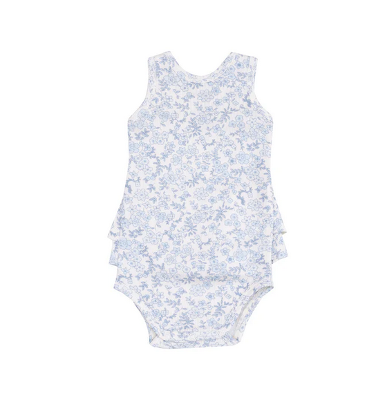 Angel Dear Bamboo Ruffled Tank Onepiece Bubble - Blue Calico Floral