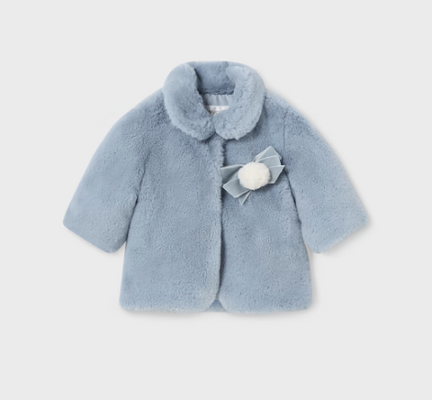 2405 Mayoral Baby Girls Plush Faux Fur Opera Coat - Bluebell