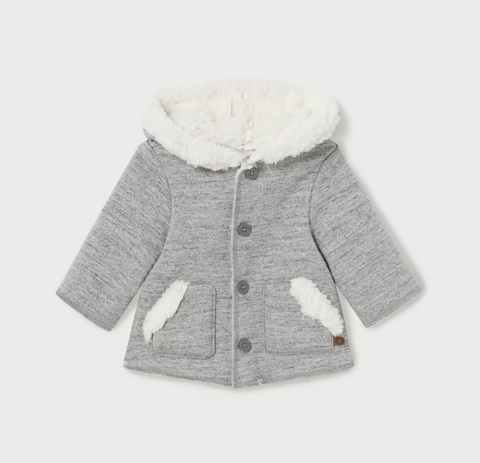 2409 Mayoral Baby UNISEX Soft Shearling Lined Hooded Car Coat - Grey