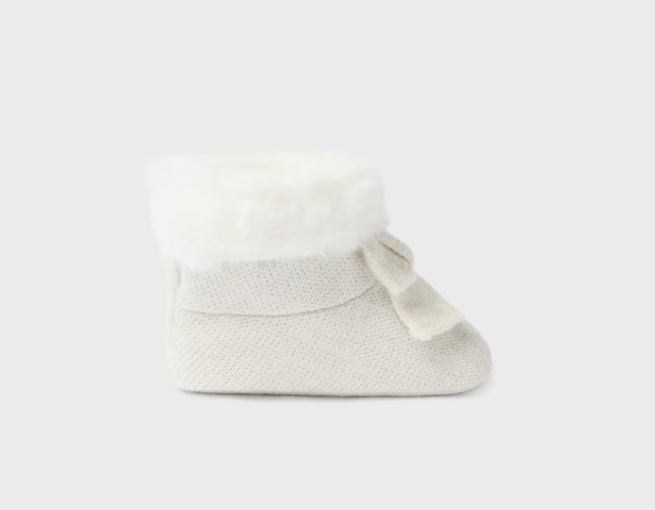 Champagne Knitted Faux Fur Booties - Side View