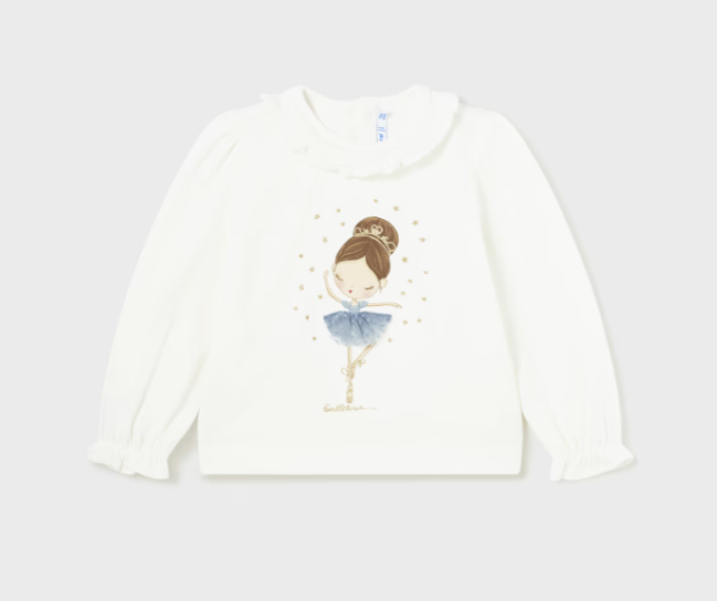 L/S 3D Ballerina Shirt - Natural & Blue - Front