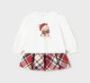 Plaid Skirt & Beret Bear Shirt Set - Red - Front