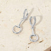 Equestrian Pave Crystal Huggie Hoop Accent Horsebit Drop Earrings: Crystal and Silver