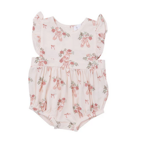 Angel Dear Bamboo Bamboo Ruffled Bubble Romper Sunsuit - Ballet Slippers Pink