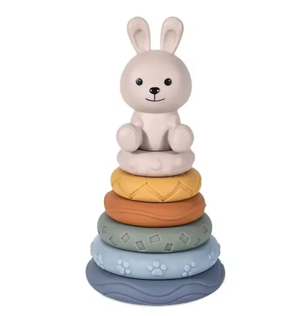 Stacker Tower Toy, 6 PC, Earth Tone Cement Bunny
