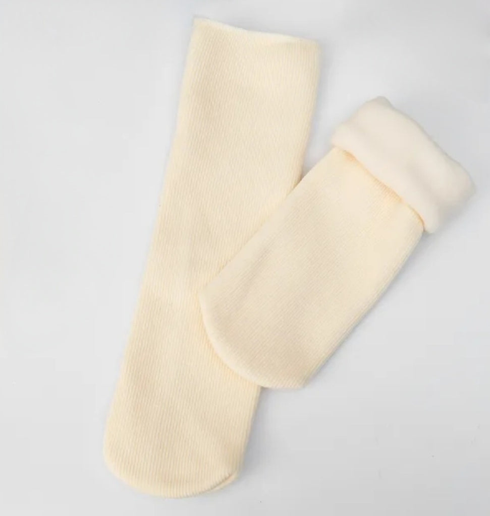 Fleece Lined Cozy Winter Socks - Ivory