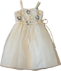 Sequined Special Occasion Satin Spaghetti Strap Tulle Overlay Dress - Ivory
