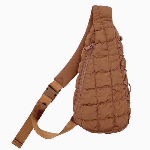 Soft Quilted Puffer Crossbody Purse, Sling Bag - Chocolate Brown