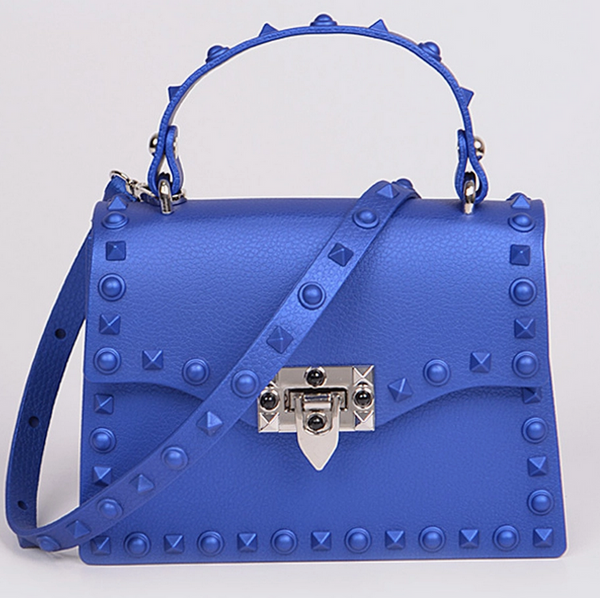 Studded Poly Handbag Crossbody Purse Monotone Royal Blue