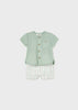 1252 Sustainable Cotton Linen Resort Button Up Shirt & Shorts Set, Aqua/Sage