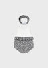 1691 Mayoral Girls Ruffled Sleeveless Romper & Headband Set, Grey/White Polka Dot