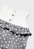 1691 Mayoral Girls Ruffled Sleeveless Romper & Headband Set, Grey/White Polka Dot