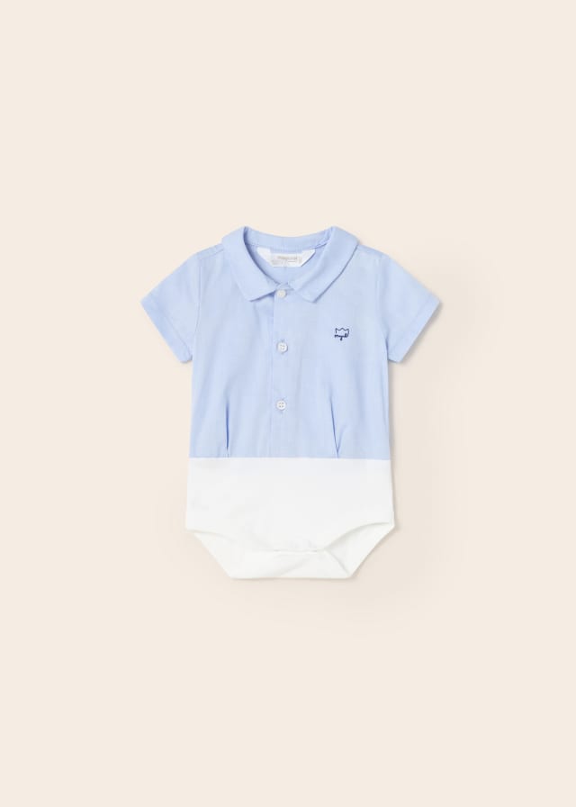 1765 S/S Collared Dress Shirt Bodysuit Lt Blue Chambray front view
