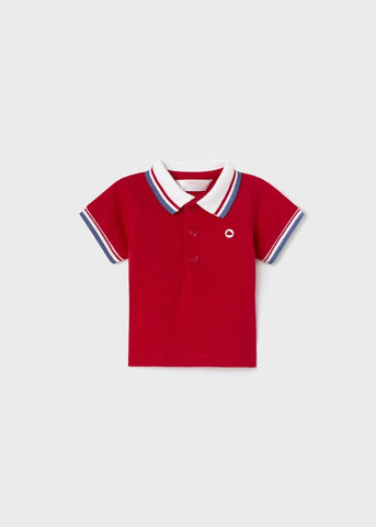 190 S/S White Striped Collar, Polo Red