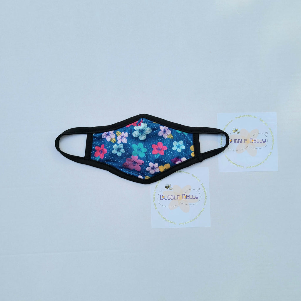 kids size face mask for 2 year old up to 7 years, flower, cloth washable with filter insert