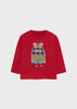 Mayoral Boys Red Long Sleeve Interactive Shirt, Round Neckline, Snaps on the Neck, Backpack Stitched Design, Front
