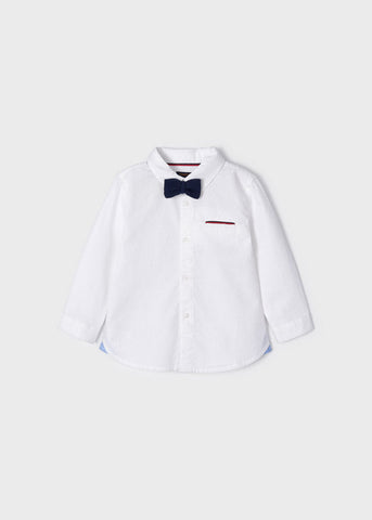 2159 Mayoral Boys Long Sleeved Dressy Shirt w/ Bow Tie, White, Eco-Friendly