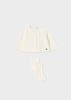 Mayoral Girls Baby Girls Natural Long Sleeved Cardigan, Matching Knitted Tights, Front