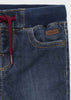 Dark Denim Wash Regular Fit Pants, Front Pockets, Elasticated Waistband, Adjustable Drawstring, Front