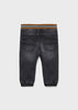 Boys Mayoral Black Soft Denim Joggers, Adjustable Waistband, Two Back Pockets