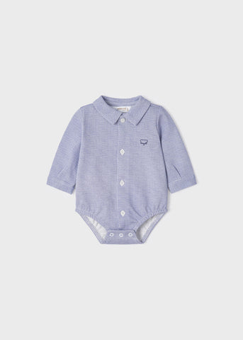 2713 Mayoral Boys Long Sleeved Collared Bodysuit, Light Blue, Eco-Friendly