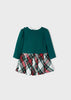 Long Sleeve Mayoral Girls Combined Dress, Checkered, Back Zipper Fastening, Formal Holiday Dress, Back