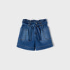 Mayoral Girls Paperbag Jean Denim Shorts, Medium Wash, Front, Functional Pockets