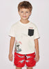 3684 Mayoral Mini Boys Printed Swim Trunk Shorts, Red Dinosaur