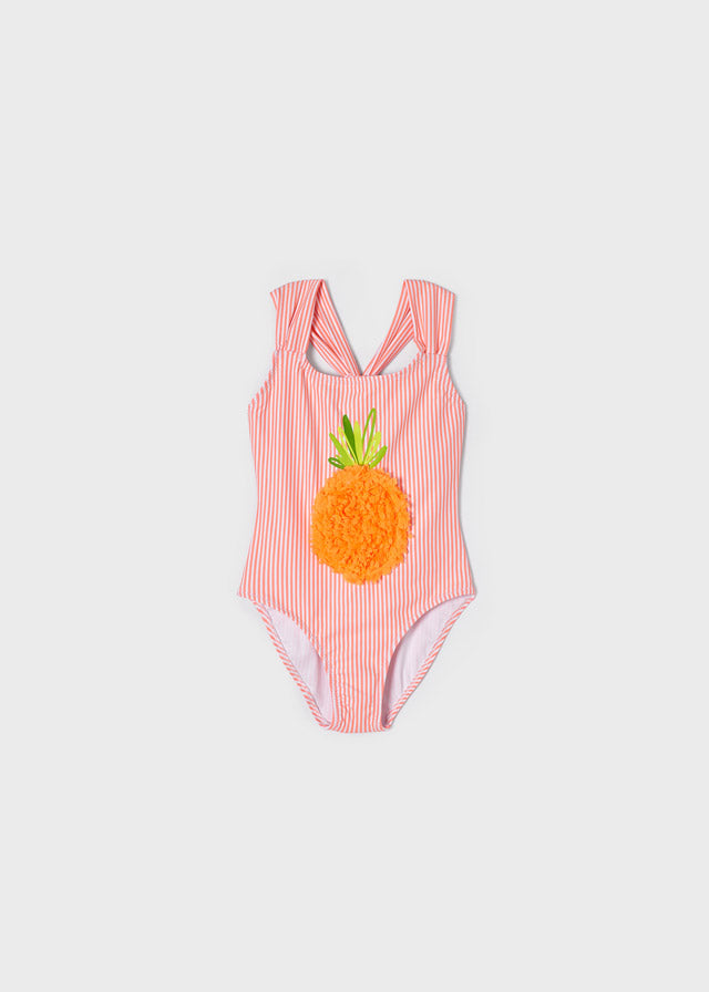 Mayoral Girls Coral Onepiece Swimsuit, 3D Pineapple Simsuit, Front