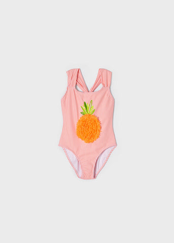 3771 Mayoral Girls Onepiece Coral Swimsuit, 3D Pineapple
