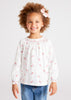 Girls Mayoral Long Sleeved Round Neckline with Smocked Stitching and Floral Print Design, Front 