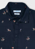 Boys Navy Blue, Cowboy Horse Printed Collared Shirt, Button Down, Front Detail