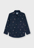Mayoral Boys Navy Blue Collared Button Up Shirt, Long Sleeve, Cowboy Print, Ecofriends, Front