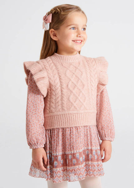 4313 Mayoral Girls Braided Wool Blend Knit Sweater Vest, Blush