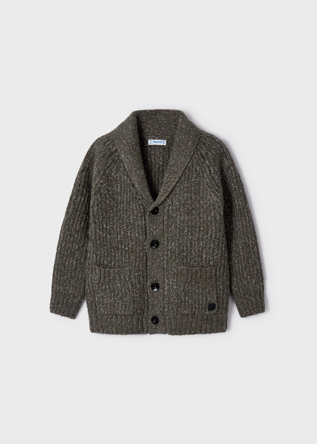 Mayoral Boys Collared Knitted Mixed Fleece Cardigan, Long Sleeve, Front Button Fastening, Front Functional Pockets