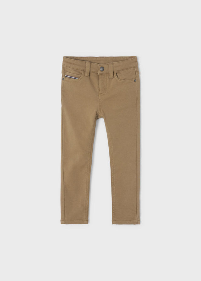 Mayoral Boys Slim Fitted Tan Pants, Long Slim Pants, Front Central Button Fastening, Front Pockets